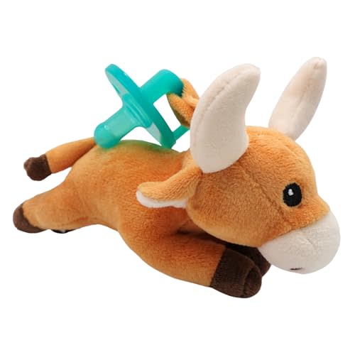 Gamezies Baby Boy and Girl Silicone Longhorn Plush Pacifier with Detachable Western Plush Toy Holder, CPSIA Tested, BPA-Free 0-6 Months
