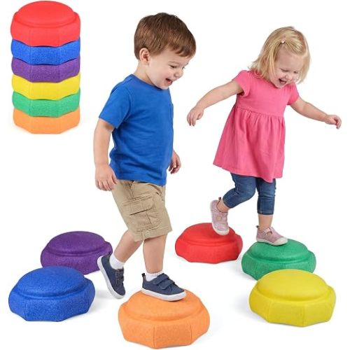 HONEY JOY Stepping Stones for Kids, 6 PCS Non-Slip Toddler Stepping Stones, Indoor Outdoor Balance Sensory Toys for Promoting Coordination Skills, for Boys Girls Aged 3+