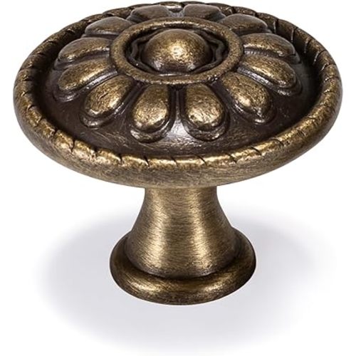 15 Pack Antique Brass Drawer Knobs, Vintage Dresser Drawers Knobs, Solid Round Cabinet Knobs, Single Hole Cabinet Hardware for Refinished Furniture, Diameter-1.18in