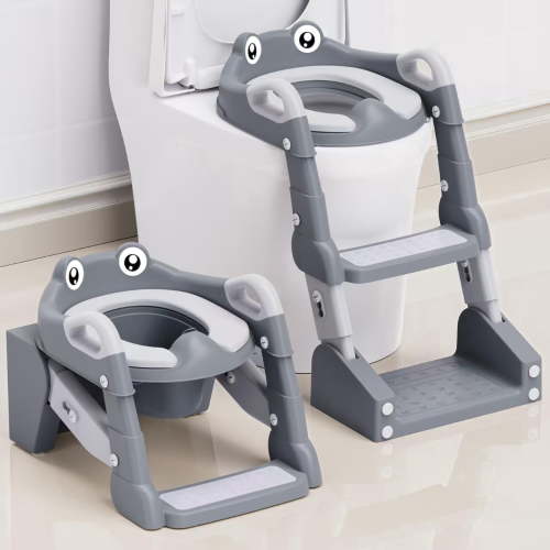 Adjustable Height Toddler Potty Training Seat, Toilet Step Stool with Soft Cushion & Splash Guard, Anti-Slip Pad, Easy Assembly for Boys & Girls