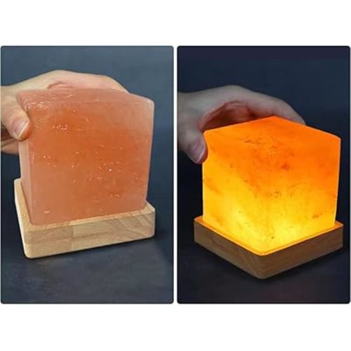 USB Himalayan Warm Light Salt Lamp, Atmosphere Decorative Salt Light with Solid Wood Base, Natural Crystal Rock BedHead Night Lamp, Gift of Handicrafts for Friends.