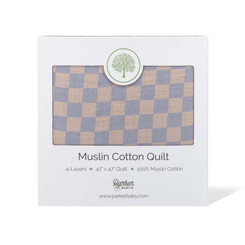 Stormy Blue Checker Muslin Baby Quilt | 100% Cotton Baby Blanket – Parker Baby Co.