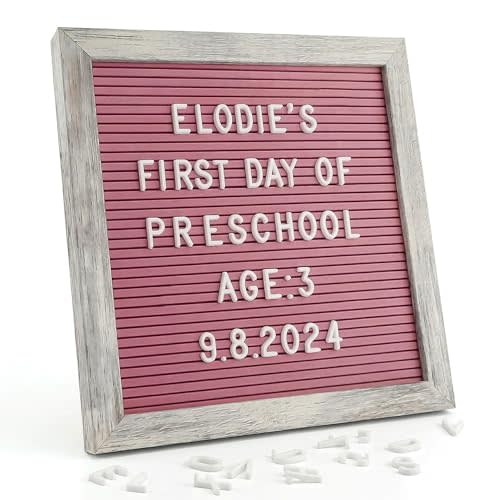 Rustic Hot Pink Felt Letter Board 10x10 Inch, 336 Changeable Letters | Message board with letters, numbers & symbols for classroom, home, office, announcements and everyday messages