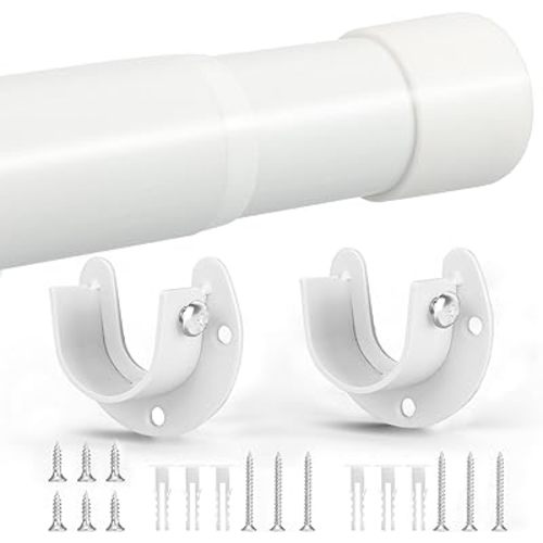 Closet Rod, 17 to 38 Inch Closet Rods for Hanging Clothes, Heavy Duty Adjustable Closet Hanging Rod Bar White Closet Poles for Wardrobes, Closet, Bathroom, Windows,1.3 Inch Diameter