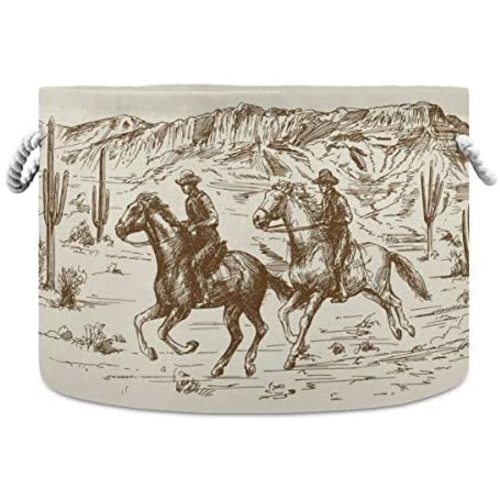 WELLDAY Cotton Rope Basket Western Desert Cowboy Baby Laundry Basket for Blankets Toys Storage Basket