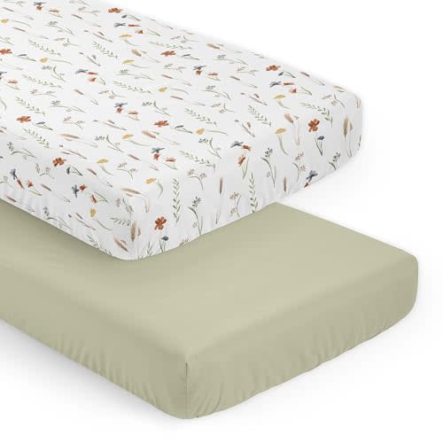 Sweet Jojo Designs 2-Piece Baby Crib Sheets Set (Mulitcolor Boho Floral) for Girls, Infant Nursery, Toddler Room - Fitted, Standard Size (Sage, Flower Garden, Bohemian, Farmhouse, Vintage, Wildflower)