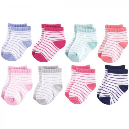 Hudson Baby Infant Girl Cotton Rich Newborn and Terry Socks, Stripes Girl, 0-6 Months