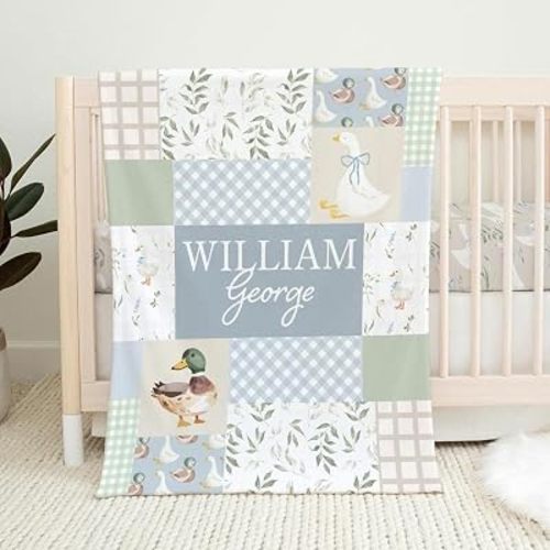 Personalized Goose Baby Blanket, Baby Boy Blanket, Duck Baby Name Blanket, Goose Nursery Decor, Baby Boy Bedding, Mallard Duck Crib Bedding