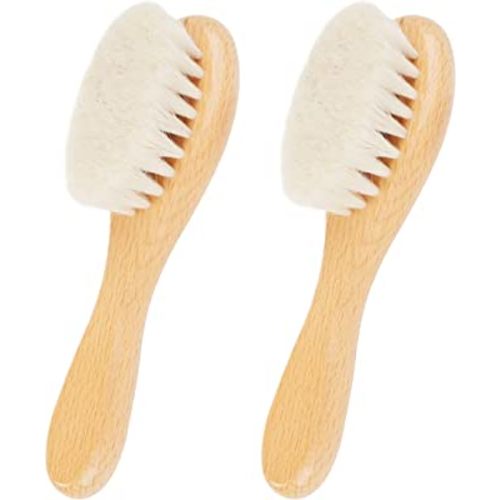 Baby Hair Brush, 2 Pcs Baby Hair Brush with Wooden Handle, Natural Soft Goat Bristles Cradle Cap Brush for Newborns & Toddlers