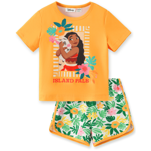Disney Princess Girls Moana Graphic Tee and Dolphin Shorts 2-Piece Vacation School Outfit Baby Toddlers 2T