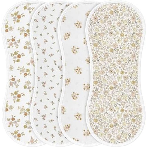 Boao 4 Pack Baby Burp Cloths Daisy Rayon Cotton Baby Burping Cloths 21" x 10" Soft Muslin 7 Absorbent Layers Washcloths Newborn Face Towels for Teething Drooling Infant Boy Girl Unisex