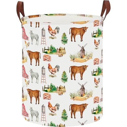 19.7" Laundry Basket,Kids Dirty Clothes Hamper,Waterproof Toys Storage Bin,Room Decor,Gift Baskets,Nursery Hamper(Farm)