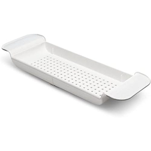 Madesmart Expandable Bath Tray for Bathtubs, Plastic Shower and Bath shelf caddy, white, Multifunctional bathtub bathroom organizer, Premiumwhite