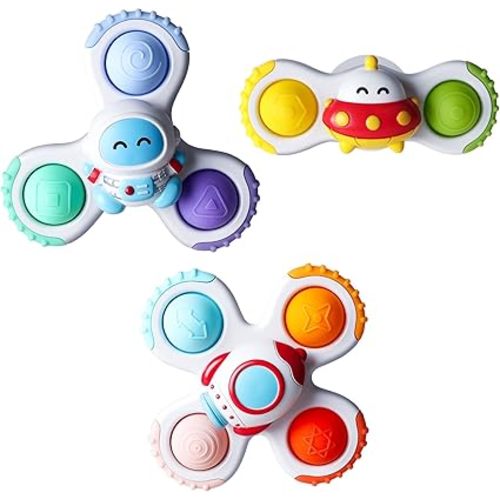 CalfQueen Baby Suction Cup Spinner Travel Toys for Kids Ages 1-3, Fidget Spinner Toys for 1 Year Old Boy Girl 12 Months, Sensory Bath Toy for Toddlers Infants Birthday