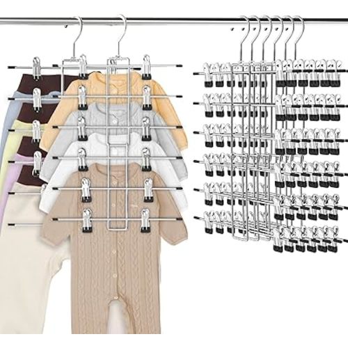 Baby Clothes Hangers with Clips, Kids Hangers, 6 Tier Skirt & Pants Hangers Space Saving,Closet Organizers and Storage Baby,Kid,Toddler Clothes & Pants-6 Pack