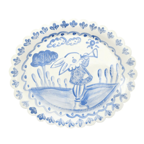 Scalloped Birth Plate - Blue with Rabbit | Tricia Lowenfield Design | Over The Moon