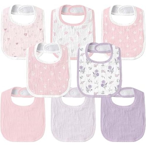 Muslin Bibs for Baby Boy Girl, Adjustable Fit for Drooling and Teething