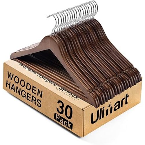 Wooden Hangers 30 Pack,Clothes Hanger for Daily Used,Coat Hanger for Closet,Heavy Duty Wood Hangers for Suit, Shirts, Jackets, Dress, Pant (Walnut)