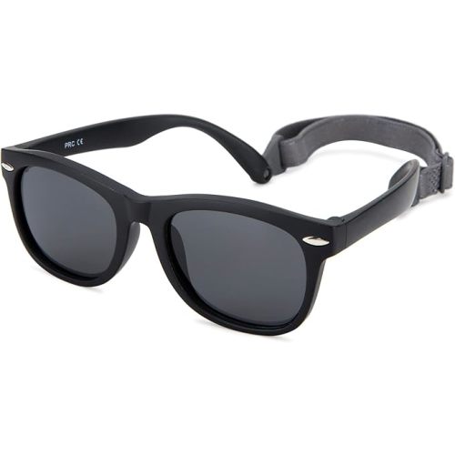 Hycredi Flexible Polarized Baby Sunglasses with Strap for Newborn Infant Boys Girls Age 0-24 Months - B5 - Matte Black/Grey - 40 Millimeters