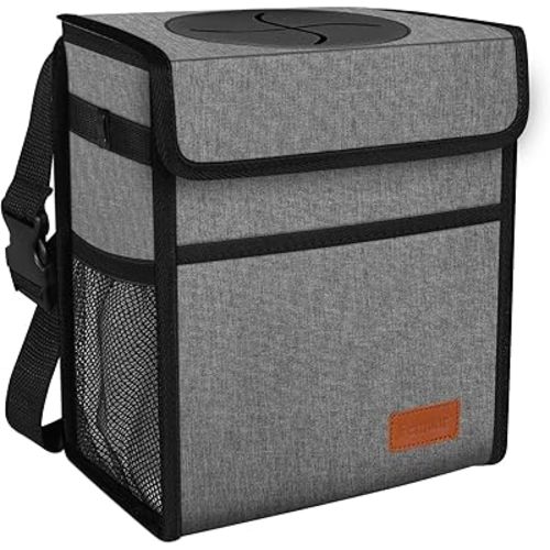Femuar Car Trash Can Leak Proof Car Trash Bag Waterproof Car Garbage Can with Lid for SUV Front Seat Multipurpose Car Hanging for Headrest Collapsible and Portable with Storage Mesh Pocket, Grey