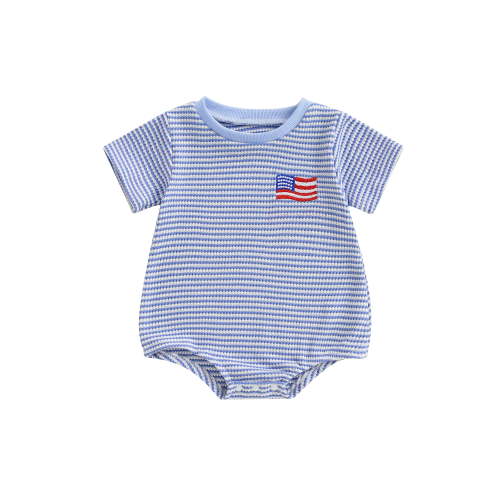 BemeyourBBs Baby Boys Patriotic Jumpsuit Flag Embroidery Striped Print Romper