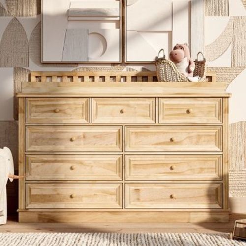 Homsee Solid Pine Diaper Changing Table & Dresser: Removable Station + 9-Drawer Storage,All-in-One Nursery Essential for Parents