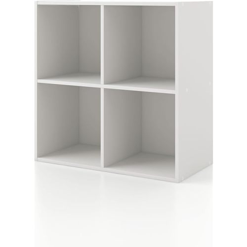 HOMES: INSIDE + OUT Apexa 4 Cube Storage Organizer Shelves, Stackable Wood Bookcase Fits Cubby Bins for Organization, Dorm Teen Room Decor & Home Office, White