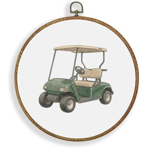 LERJZEFUH Green Golf Cart Wall Art - Golf Nursery Decor Framed Canvas Prints for Boys, Retro Golfing Sports Wall Hanging Decor for Kids Boys Room Playroom Man Cave, 10x10 Inch