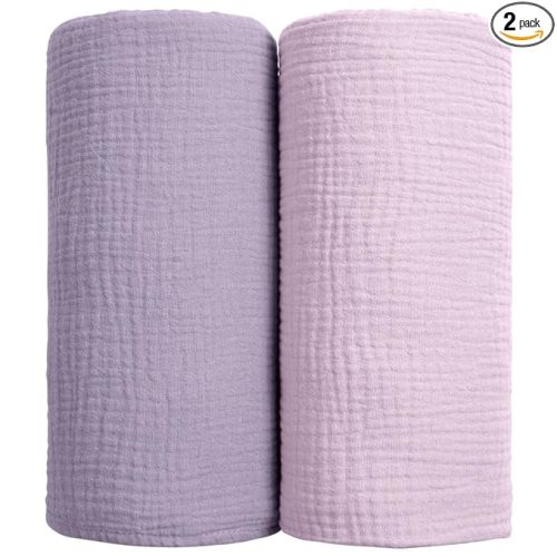 lulumoon Muslin Swaddle Blanket Baby - Cotton Swaddling Blanket Soft Baby Receiving Blankets Neutral 2Pack(Purple)