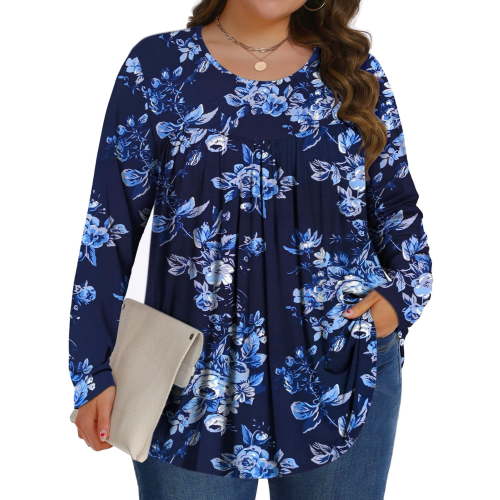 Fantaslook Womens Plus Size Tops Fall Long Sleeve Shirts Crew Neck Casual Loose Tunic Blouses