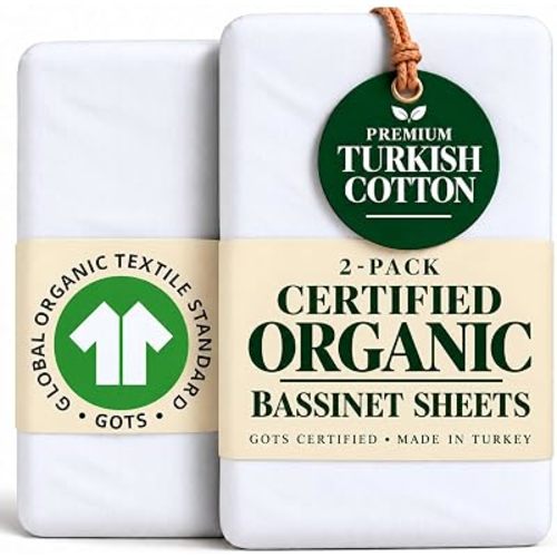 GOTS Organic Bedside Bassinet Sheets 33x20 for Newton, Maxi Cosi Iora, Angel Bliss, Koola Baby Bond, Harppa Cudly 3 in 1– Plush & Cloud Soft Cotton Cover Boy, Girl 33 x 20 Upto 35 x 19