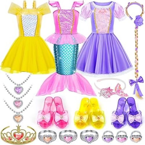 Princess Dress Up for Girls, Dress Up Clothes for Toddler Girls Set, Princess Toys Christmas Halloween Birthday Gifts for 3 4 5 6 7 8 Little Girl