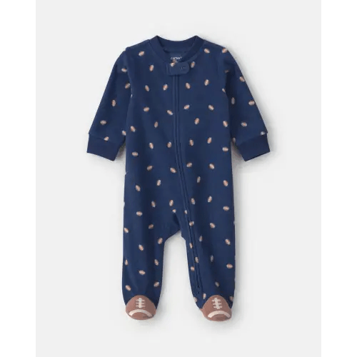 Baby Boy Football Fleece 2-Way Zip Sleep & Play Pajamas - Navy Blue | Carter's