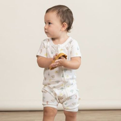 Organic Short Zip Romper - Coral