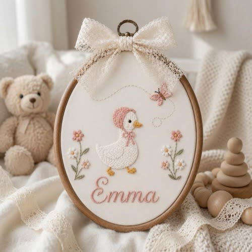 Personalized Baby Name Embroidery Hoop, Goose Nursery Decor, Custom Baby Girl Wall Art, Floral Nursery Decor, Newborn Gift, Baby Shower Gift