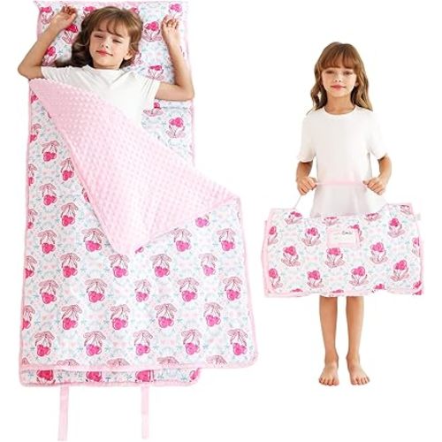 Toddler Nap Mat with Pillow and Blanket, Extra Large Rolled Napping Mats,Slumber Bags for Boys Girls,Kids Sleeping Bag for Daycare, Preschool Travel Camping