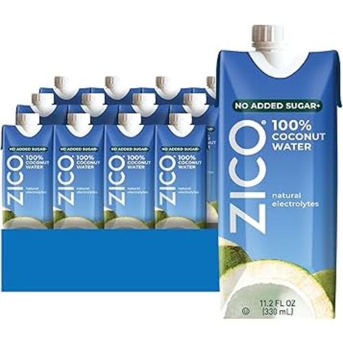 Zico 100% Coconut Water, No added Sugar, Refreshingly Delicious, Hydration with Electrolytes, 11.2 Fl Oz (Pack of 12)