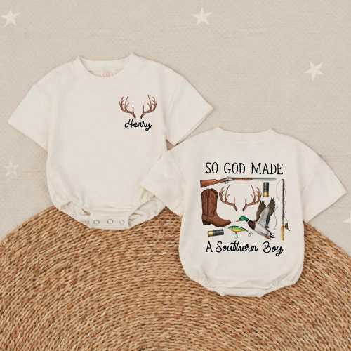 Personalized So God Made A Southern Boy Bubble Romper, Country Baby Outfit, Baby Shower Gift for Boy