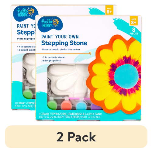 (2 pack) Hello Hobby Multicolor Paint Your Own Flower Stepping Stone, Arts & Crafts Kits