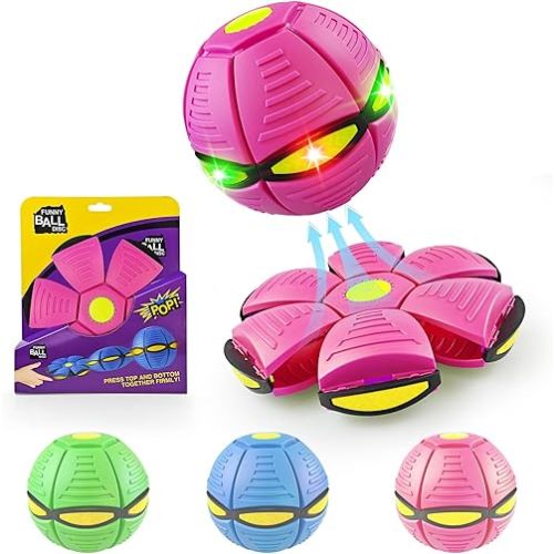 Magic Bouncing Ball 6-Light Dual Form – Pop up, Meta Ball Metaball Transforming Design – Flying Saucer Bouncy – Interactive Bouncing Balls for Parent-Child Interaction – Gift Pack - Pink