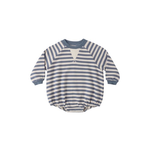 Stripe Crewneck Cotton French Terry Bubble Romper, 6-12M