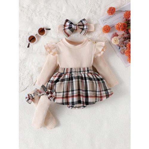 1pc Baby Girls' Cute Long Sleeve Patchwork Romper, Thin Material For Spring & Autumn | SHEIN USA