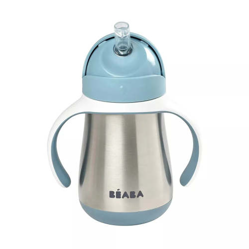 Beaba 8oz Stainless Steel Straw Sippy Cup - Light Blue