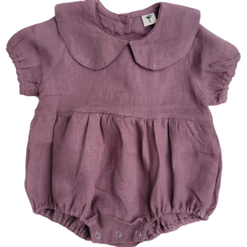 Peter Pan Collar Linen Bubble Romper + Bow | Allie – Olive and Cradle