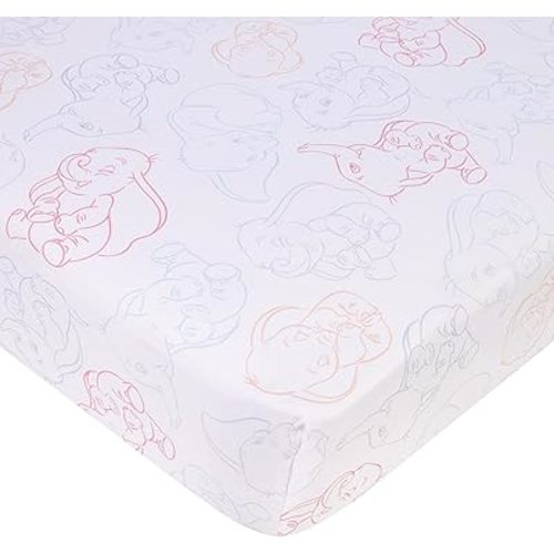 NoJo Disney Dumbo Fitted Crib Sheet for Standard Size Crib – Adorable and Soft Nursery Bedding in Blue, Gray, Pink, and White 28" x 52" x 8"
