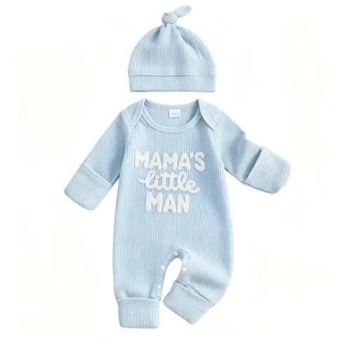 Newborn Baby Boy Fall Outfit Romper Jumpsuit Bodysuit Infant Clothes | Letter Long Sleeve Crew Neck Winter Cute Waffle Bodysuit