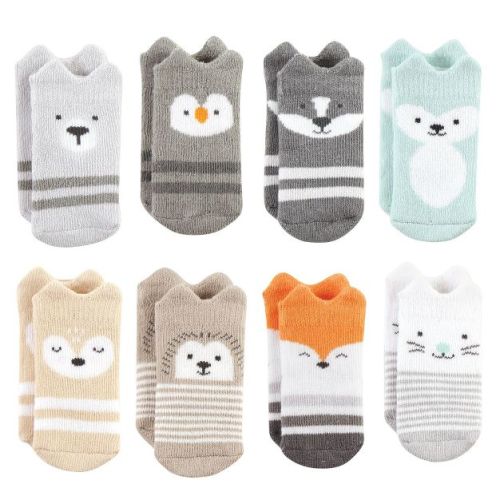 Hudson Baby Basics Infant Baby Cozy Terry Socks 8-Pack, Woodland Wonders, 0-6 Months