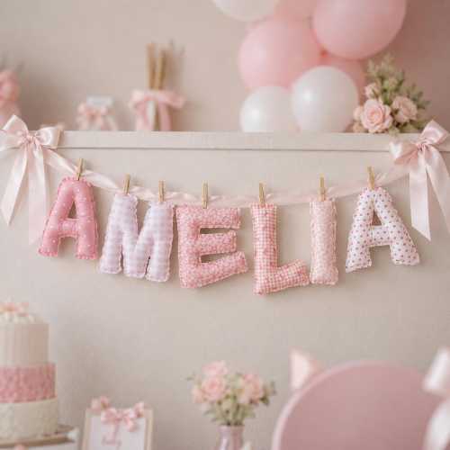 Custom Fabric Baby Name Banner, Personalized Nursery Handmade Decor, Baby Shower Quilted Letter Hanger