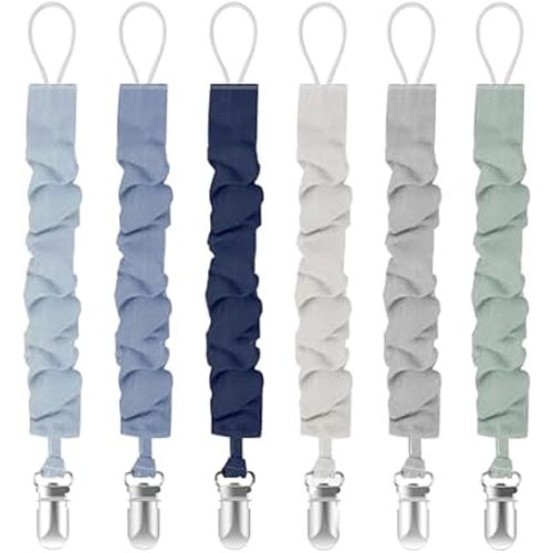 Pacifier Clips for Baby Boys and Girls, Pacifier Holders for Teething Relief and Baby Essentials, Safe for Newborns (6 Pack)