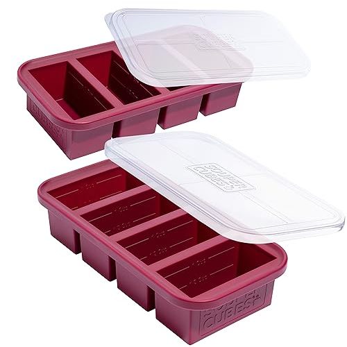 Souper Cubes 1 Cup Silicone Freezer Tray with Lids, Perfect for Storing Broth, Leftovers, Rice, Sauce and More, Silicone Soup Freezer Molds for Meal Prepping - Cranberry - 2-Pack